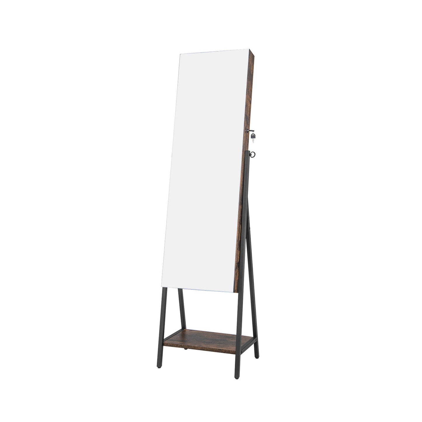 Freestanding Jewelry Cabinet with Full-Length Mirror-Rustic Brown Kids Crystal