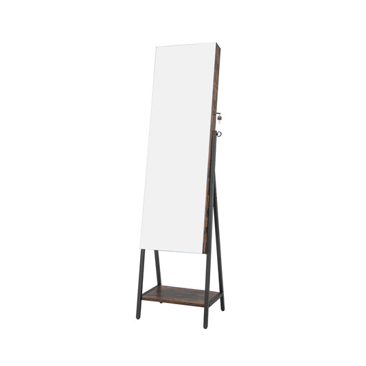 Freestanding Jewelry Cabinet with Full-Length Mirror-Rustic Brown Kids Crystal