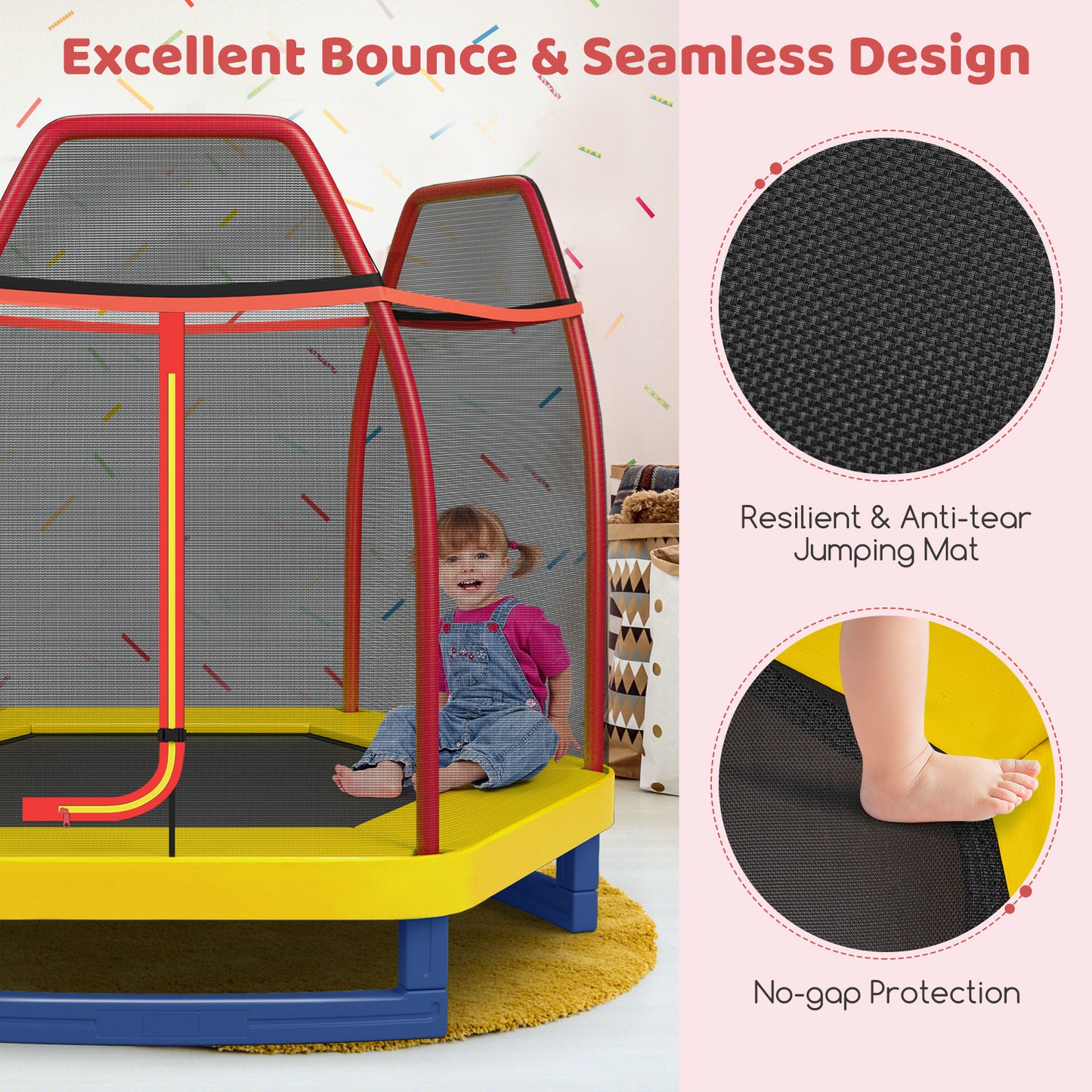 7 Feet Kids Recreational Bounce Jumper Trampoline-Red Kids Crystal
