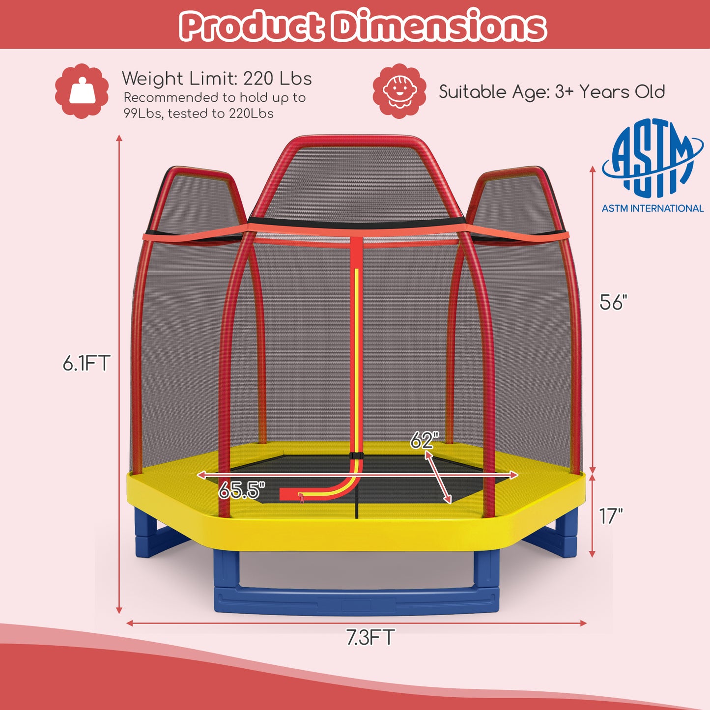 7 Feet Kids Recreational Bounce Jumper Trampoline-Red Kids Crystal