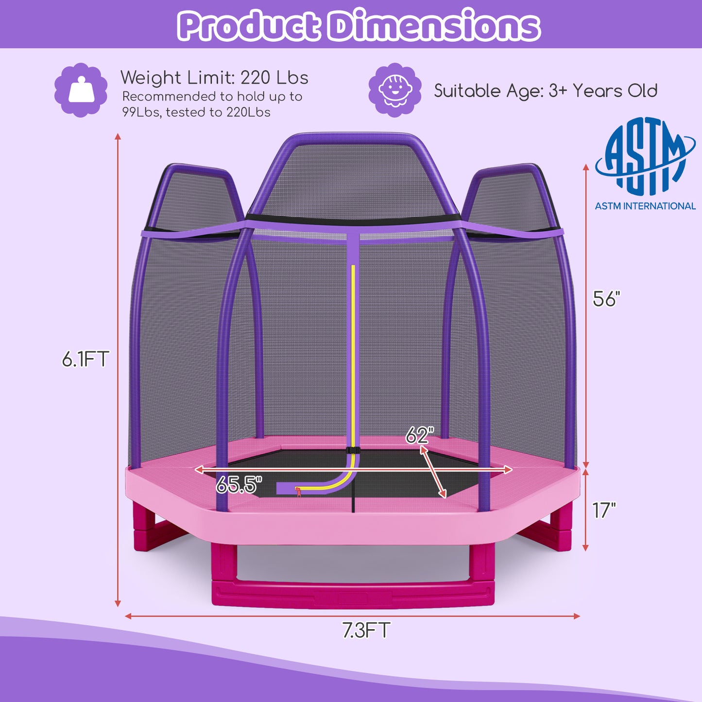 7 Feet Kids Recreational Bounce Jumper Trampoline-Pink Kids Crystal