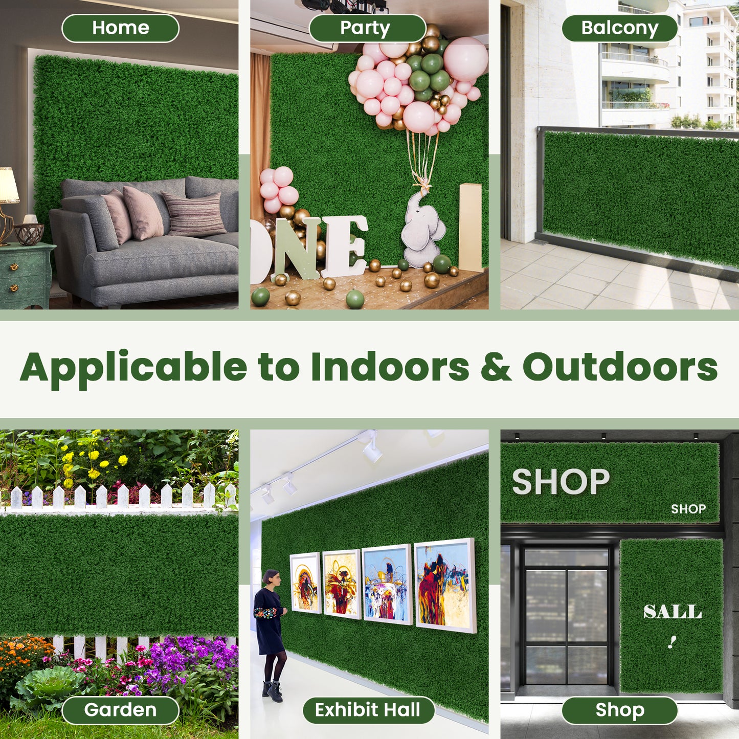 12 Pieces 20 x 20 inches Artificial Grass Wall Panels for Garden Yard Balcony-Green Kids Crystal