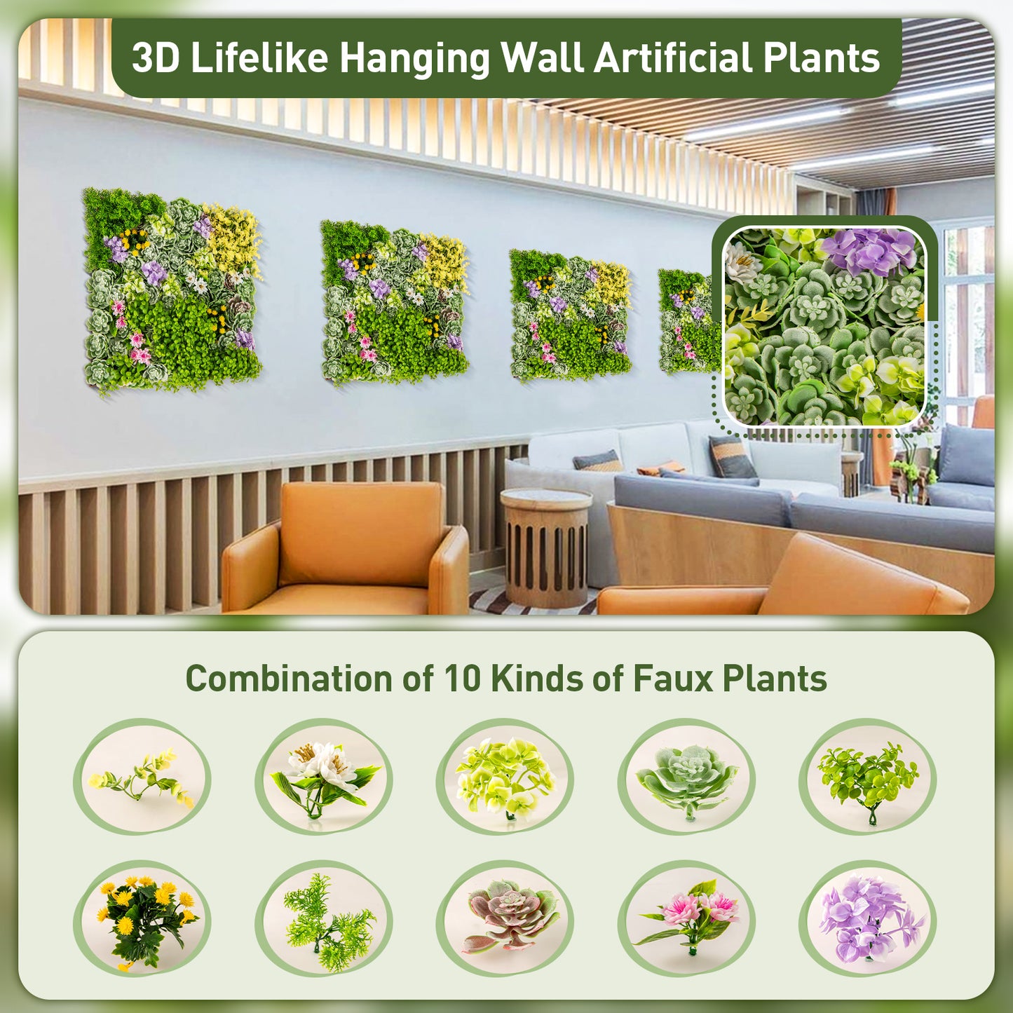 20&quot; x 20&quot; 3D Hanging Succulents with 10 Types of Mixed Faux Plants for Balcony Home Kids Crystal