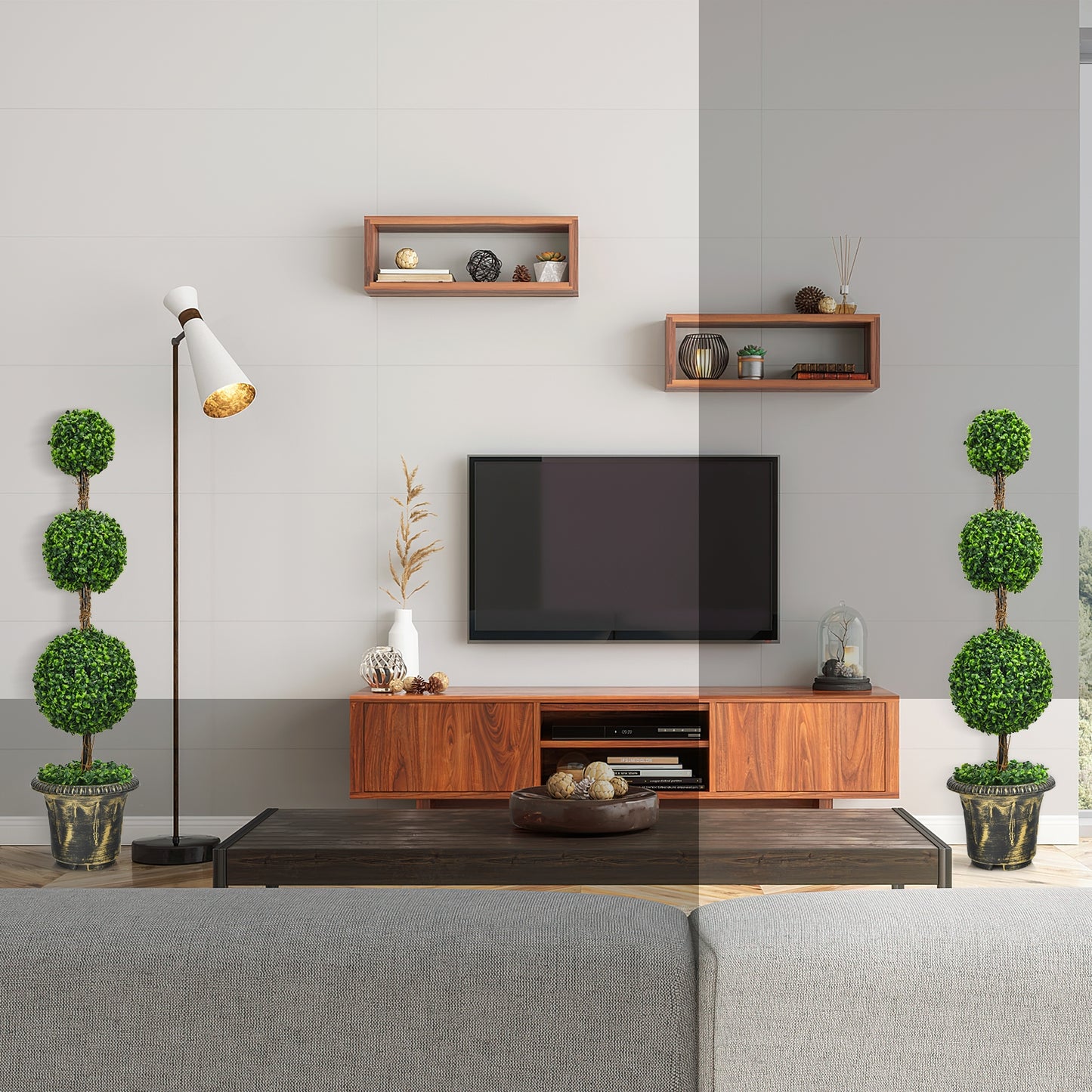 4 Feet Artificial Topiary Triple Ball Tree Plant Kids Crystal