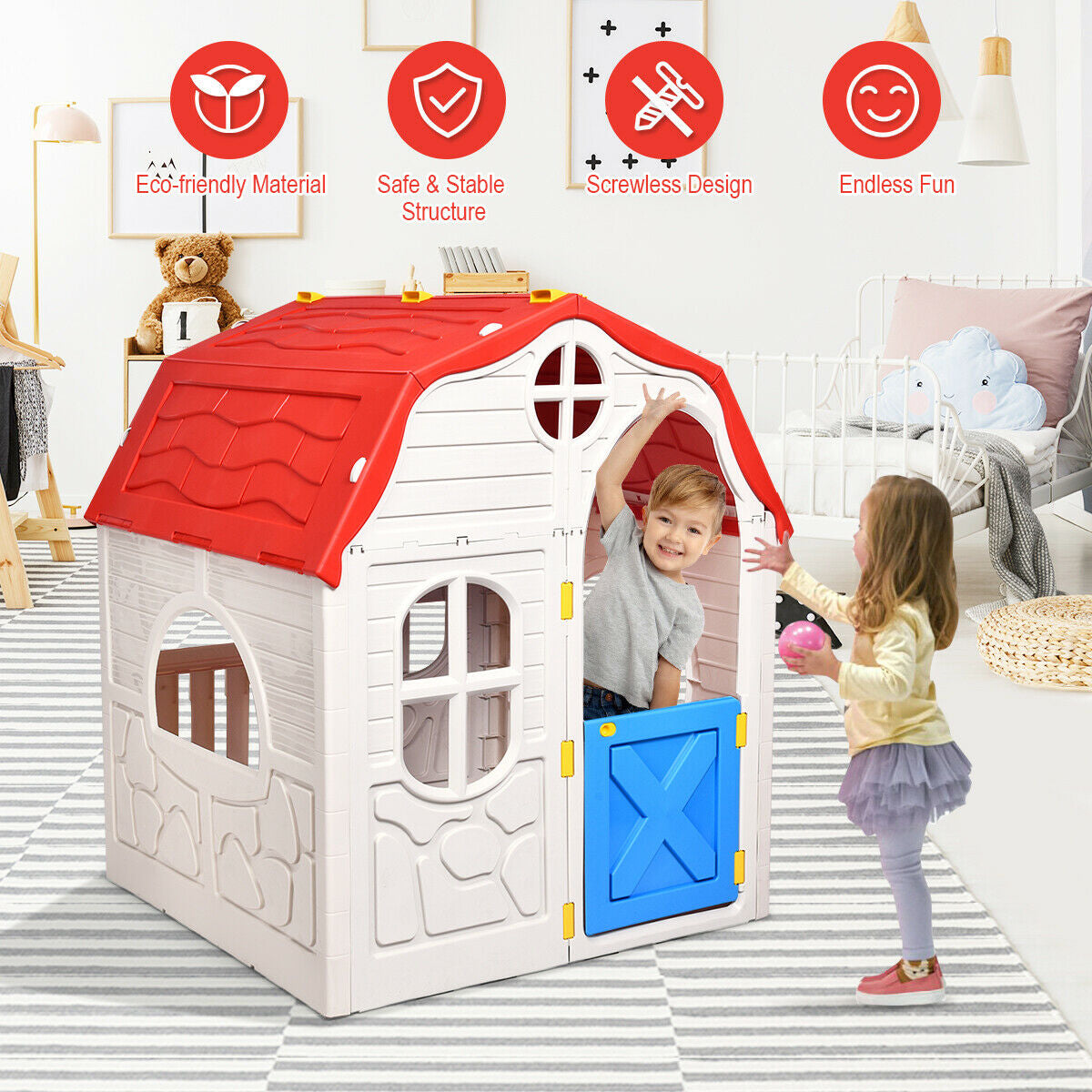 Kids Cottage Playhouse Foldable Plastic Indoor Outdoor Toy Kids Crystal