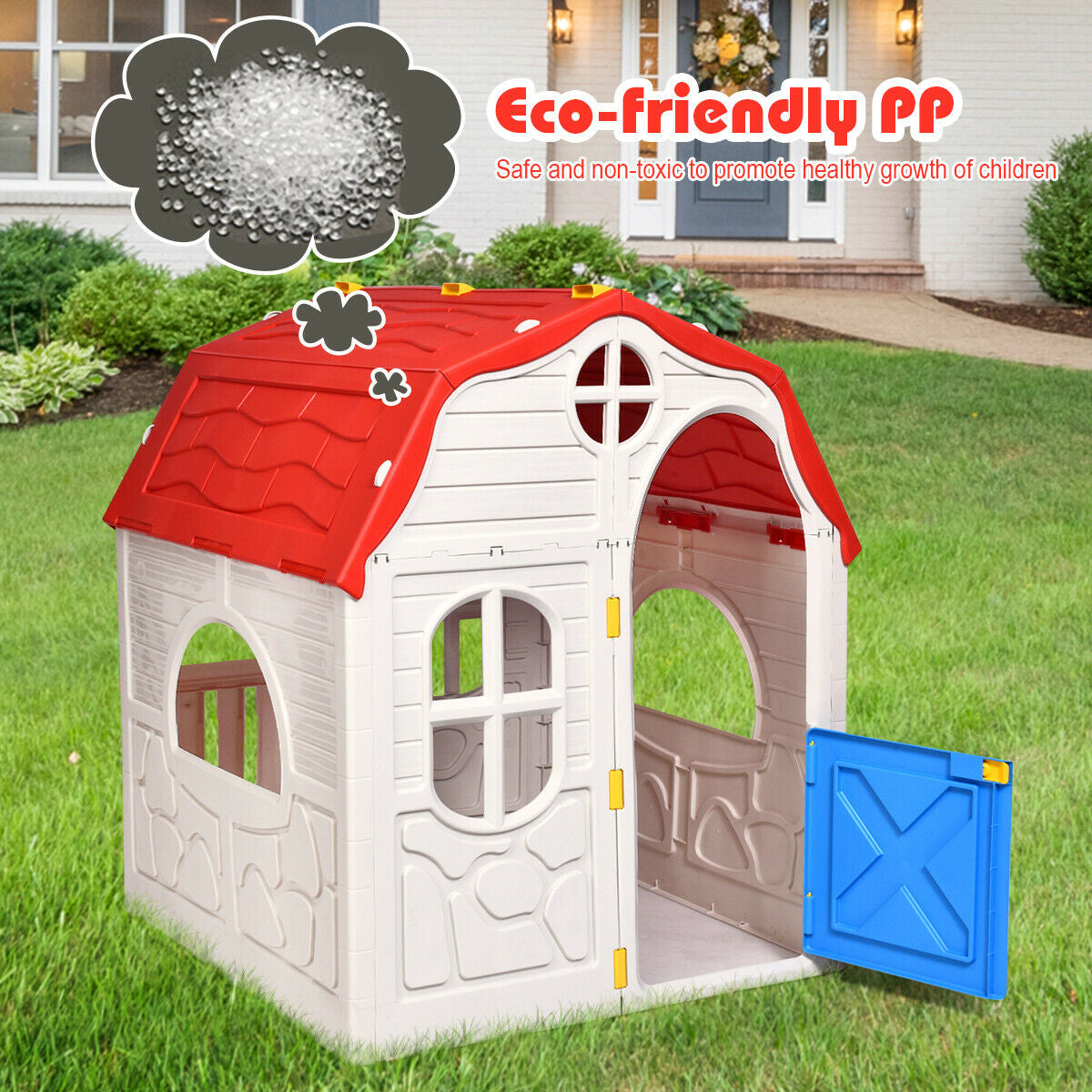 Kids Cottage Playhouse Foldable Plastic Indoor Outdoor Toy Kids Crystal