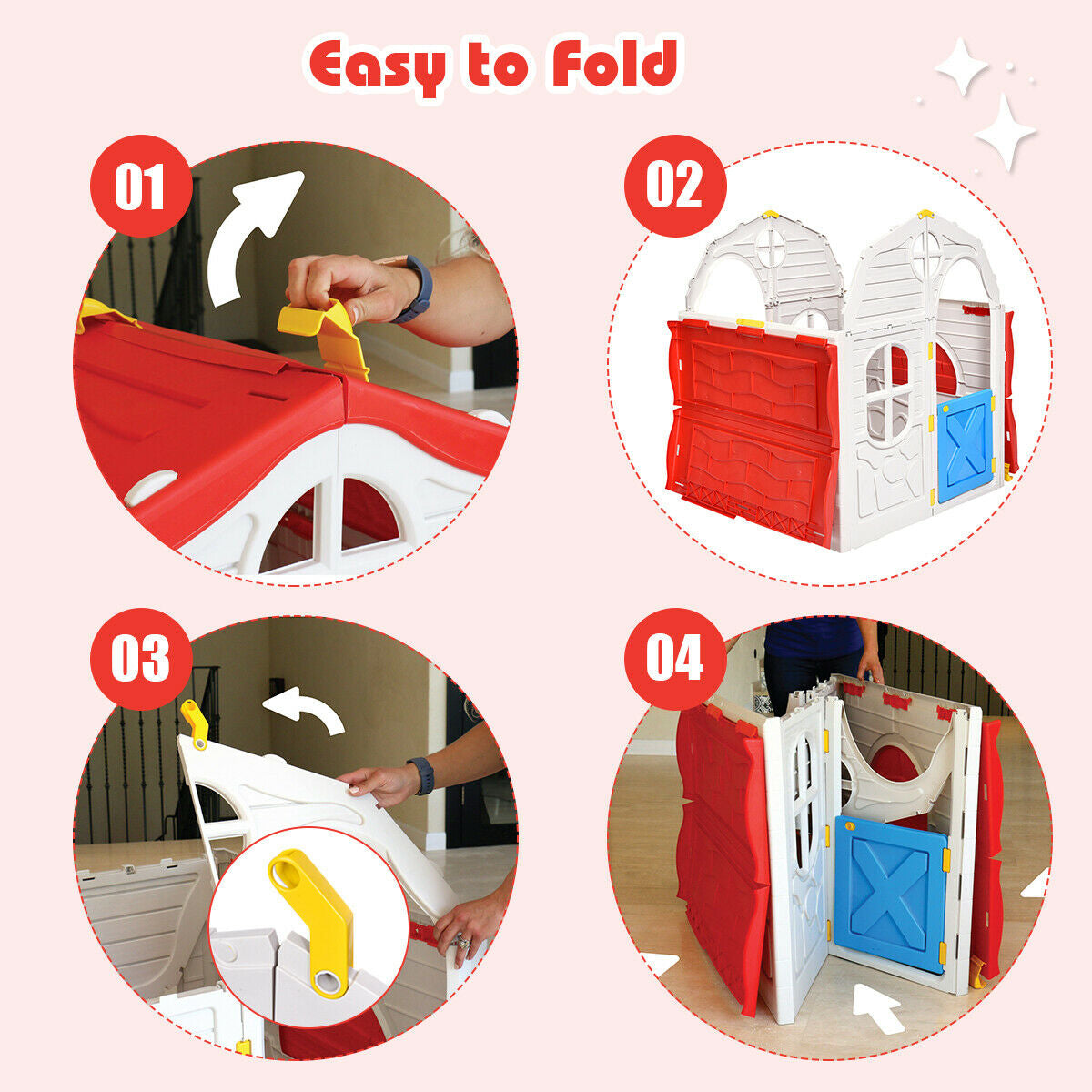 Kids Cottage Playhouse Foldable Plastic Indoor Outdoor Toy Kids Crystal