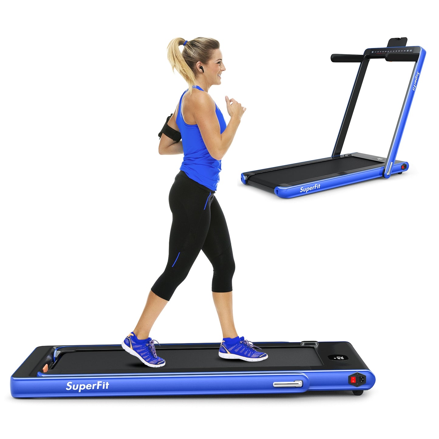 2-in-1 Electric Motorized Health and Fitness Folding Treadmill with Dual Display-Blue Kids Crystal