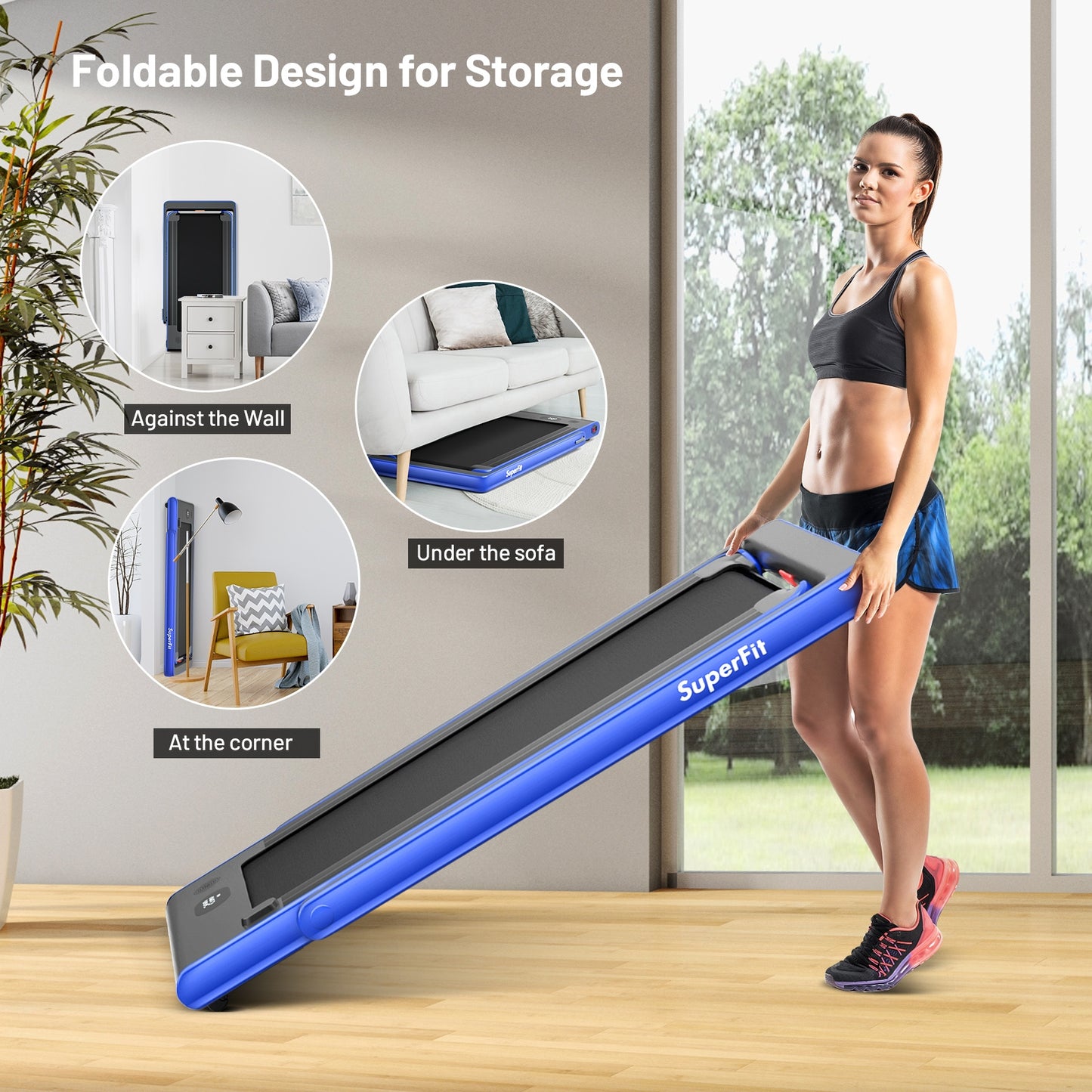 2-in-1 Electric Motorized Health and Fitness Folding Treadmill with Dual Display-Blue Kids Crystal