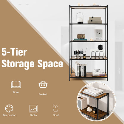 5 Tiers 61 Inch Multi-use Bookshelf with Metal Frame-Black