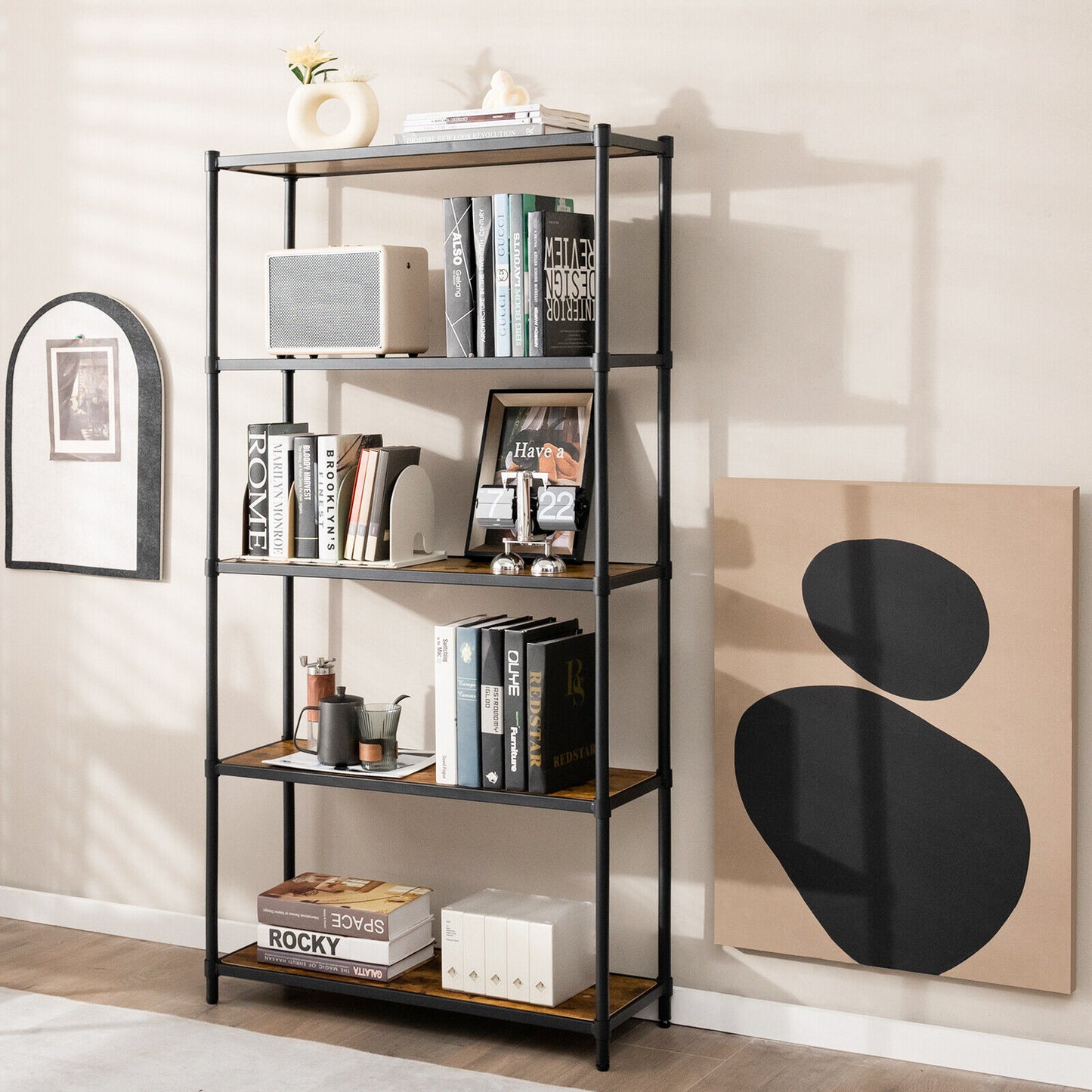 5 Tiers 61 Inch Multi-use Bookshelf with Metal Frame-Black Kids Crystal