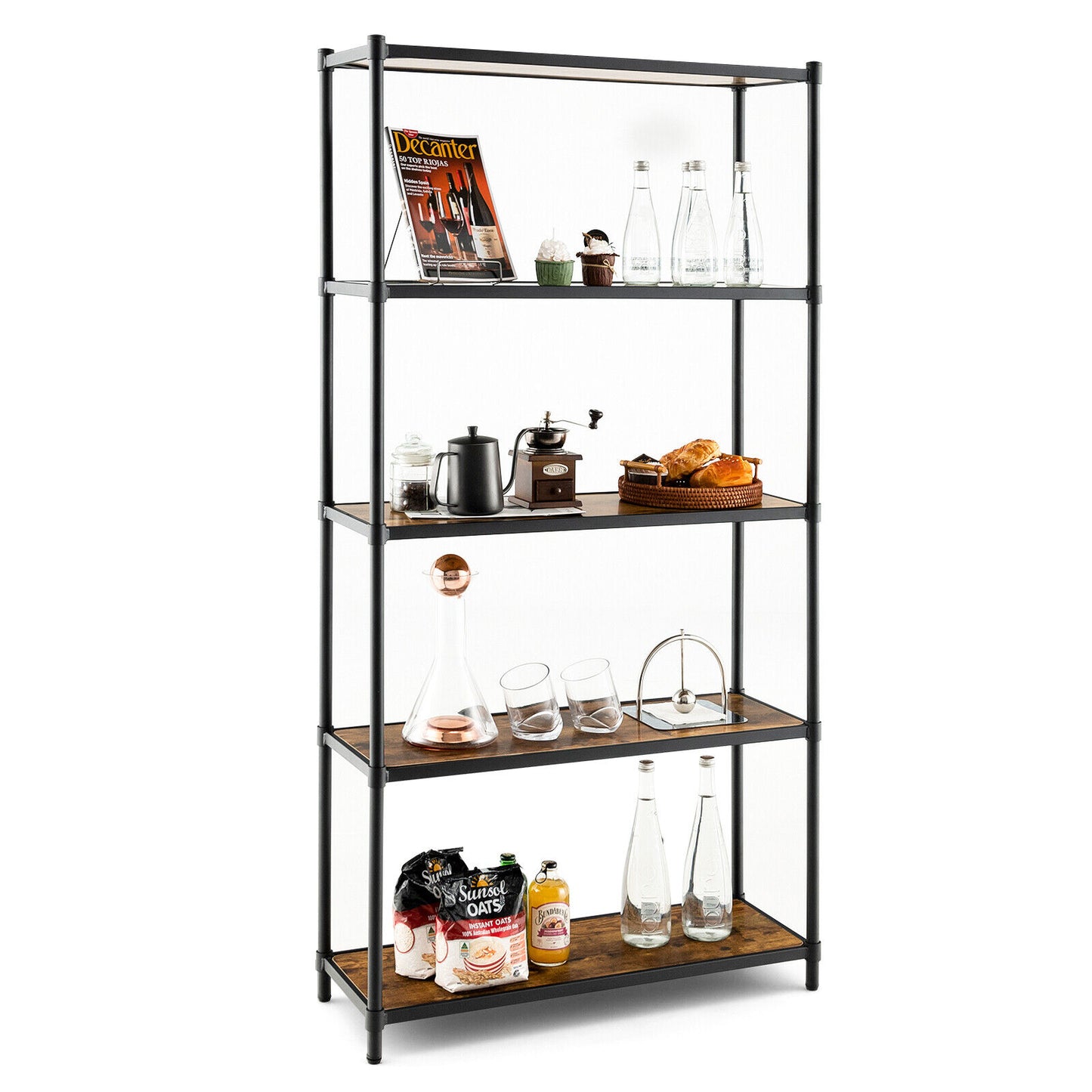 5 Tiers 61 Inch Multi-use Bookshelf with Metal Frame-Black Kids Crystal