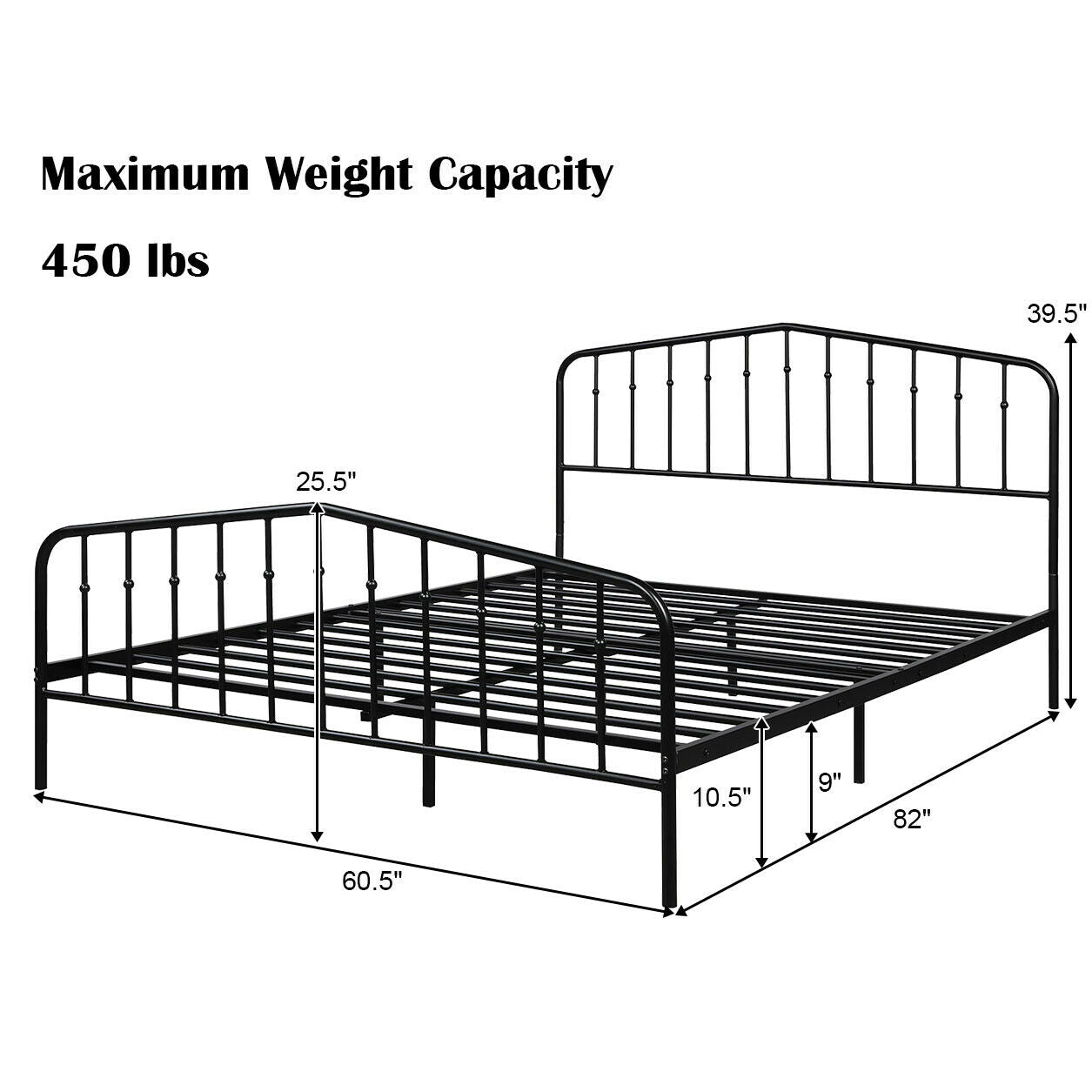 Queen Size Metal Bed Frame Steel Slat Platform Kids Crystal