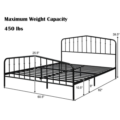 Queen Size Metal Bed Frame Steel Slat Platform