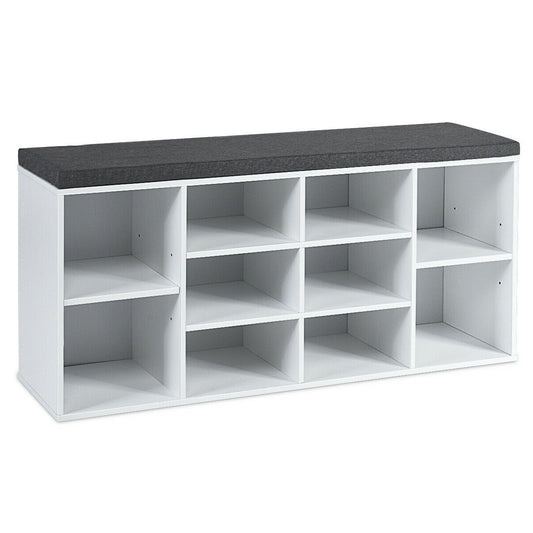 10-Cube Organizer  Entryway Padded Shoe Storage Bench-White Kids Crystal