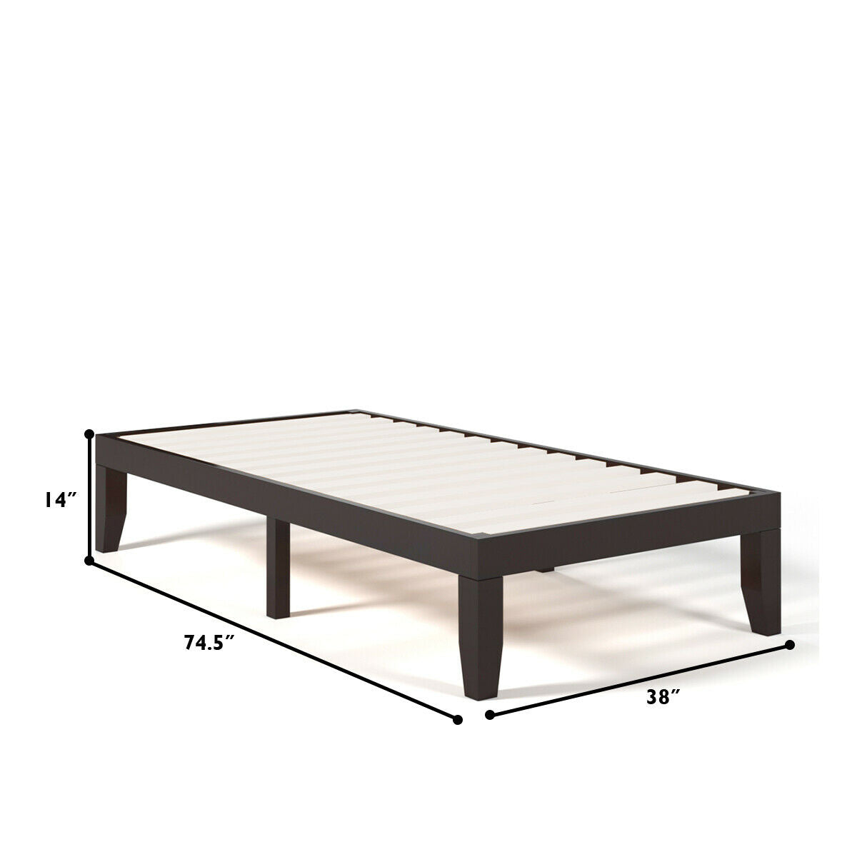 Twin Size 14 Inch Wooden Slats Bed Mattress Frame-Brown Kids Crystal