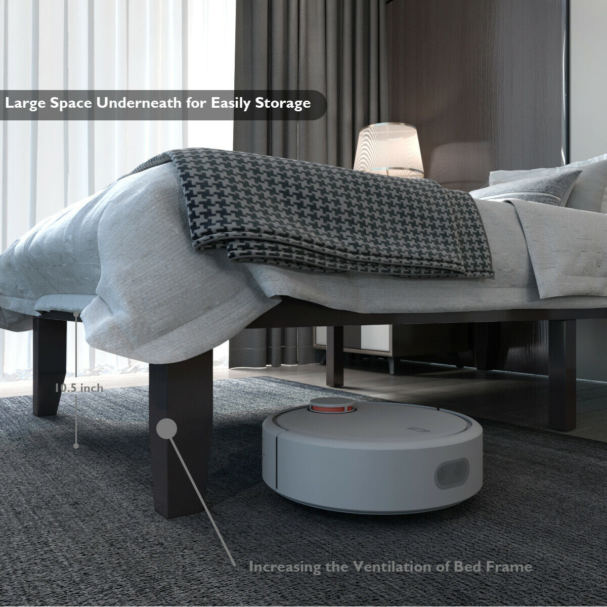 Twin Size 14 Inch Wooden Slats Bed Mattress Frame-Brown Kids Crystal