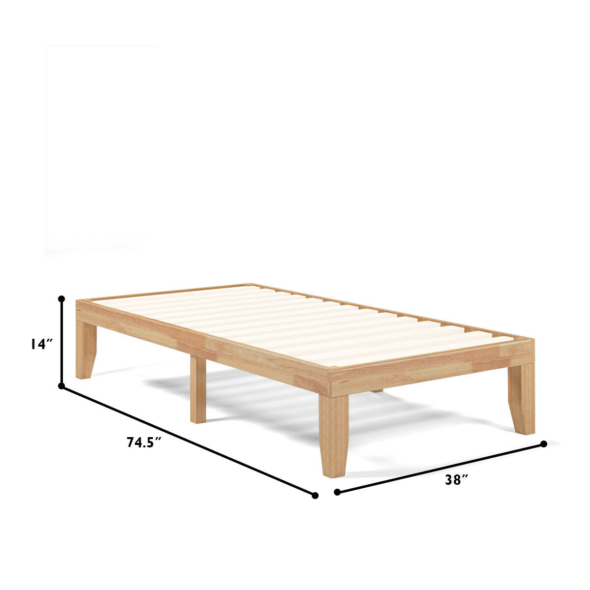 Twin Size 14 Inch Wooden Slats Bed Mattress Frame-Natural Kids Crystal