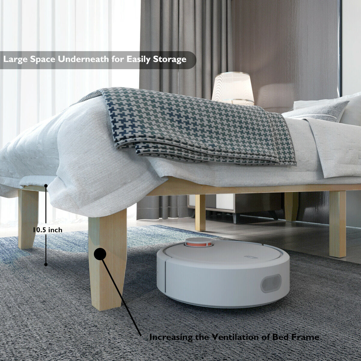 Twin Size 14 Inch Wooden Slats Bed Mattress Frame-Natural Kids Crystal