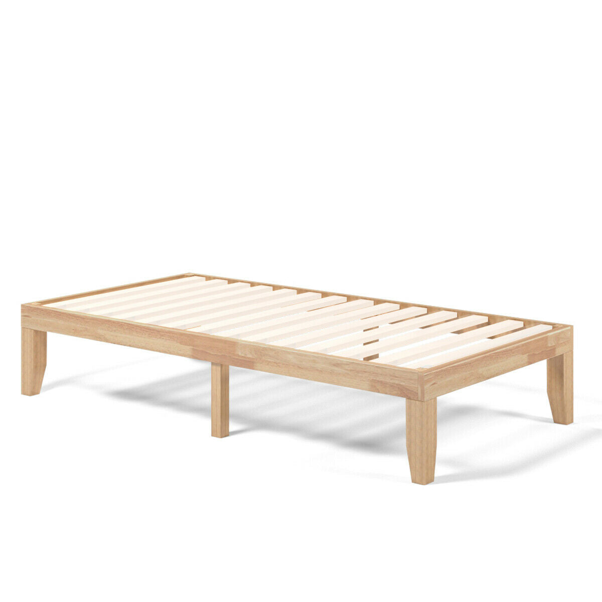 Twin Size 14 Inch Wooden Slats Bed Mattress Frame-Natural Kids Crystal
