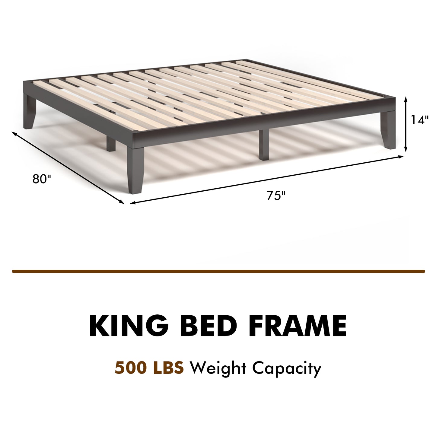 14 Inch King Size Wood Platform Bed Frame-Brown Kids Crystal