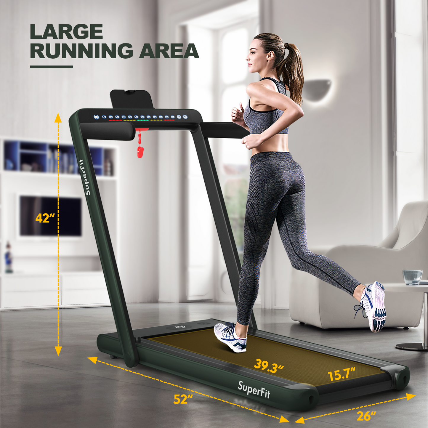 2-in-1 Electric Motorized Health and Fitness Folding Treadmill with Dual Display and Speaker-Green Kids Crystal