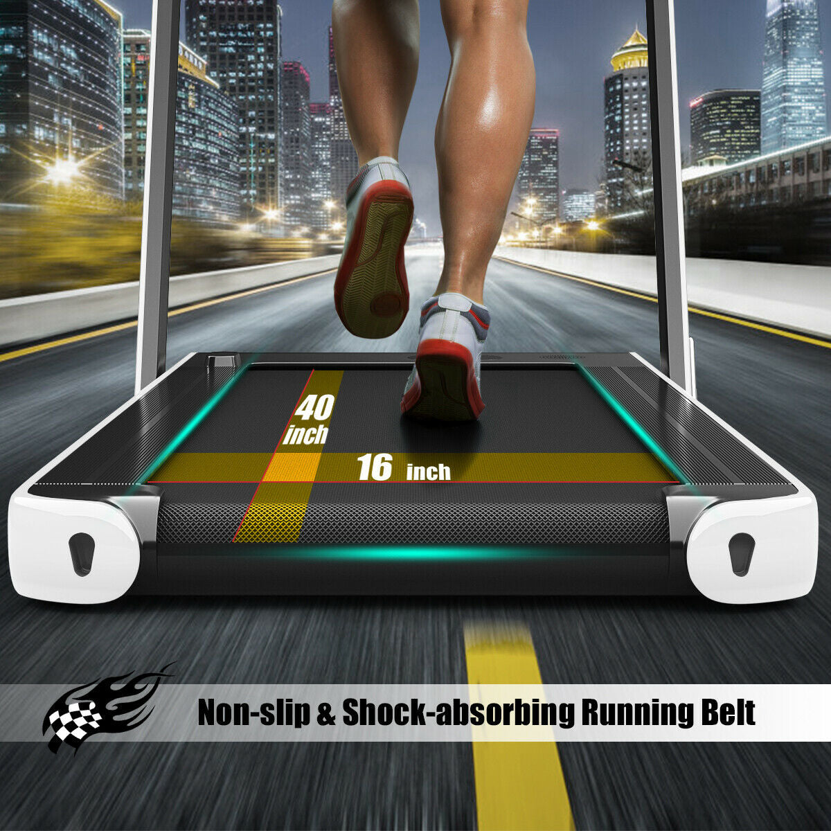 2-in-1 Electric Motorized Health and Fitness Folding Treadmill with Dual Display and Speaker-White Kids Crystal