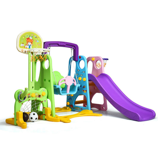 6-in-1 Climber Swing Basketball Hoop Football Gate Kids Crystal