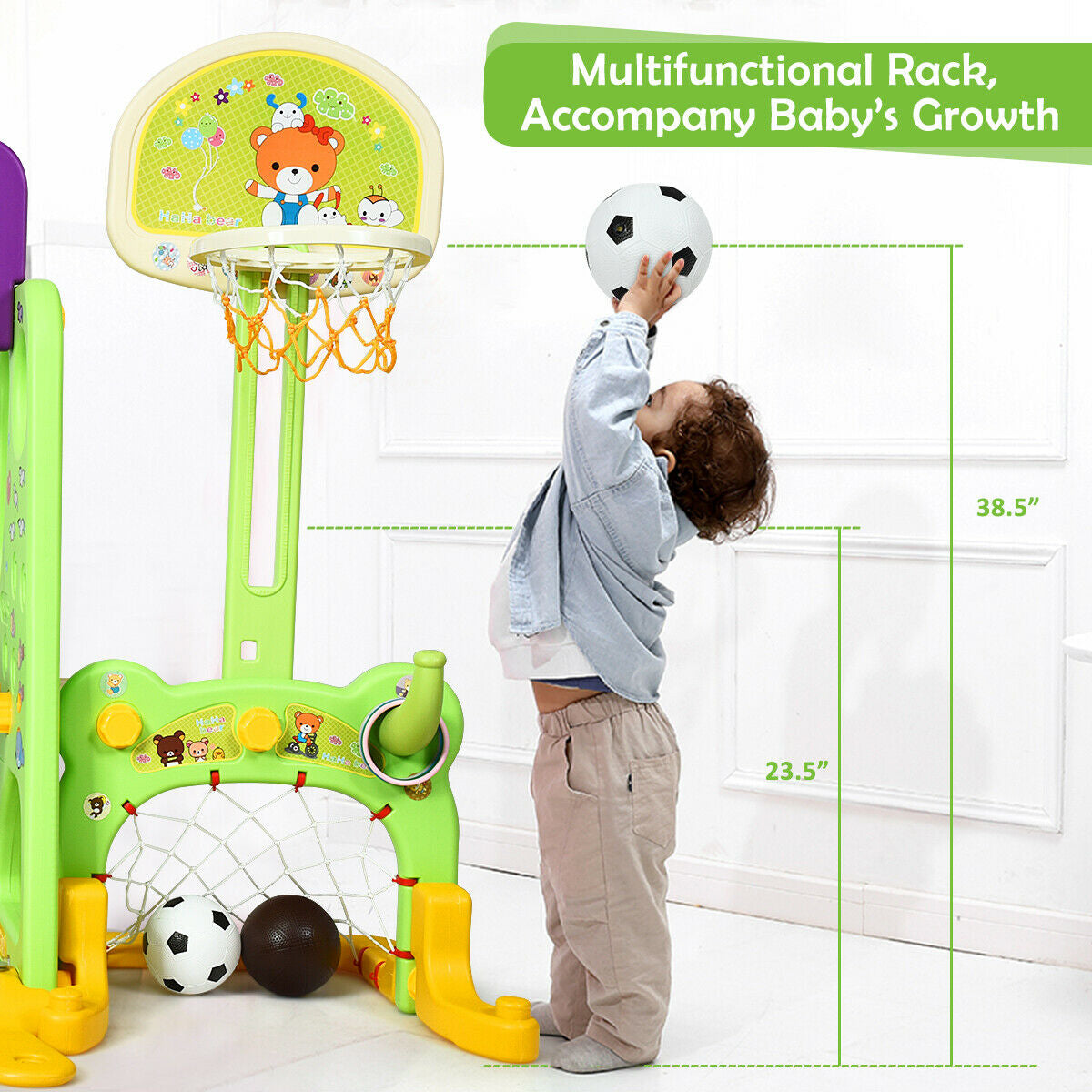 6-in-1 Climber Swing Basketball Hoop Football Gate Kids Crystal