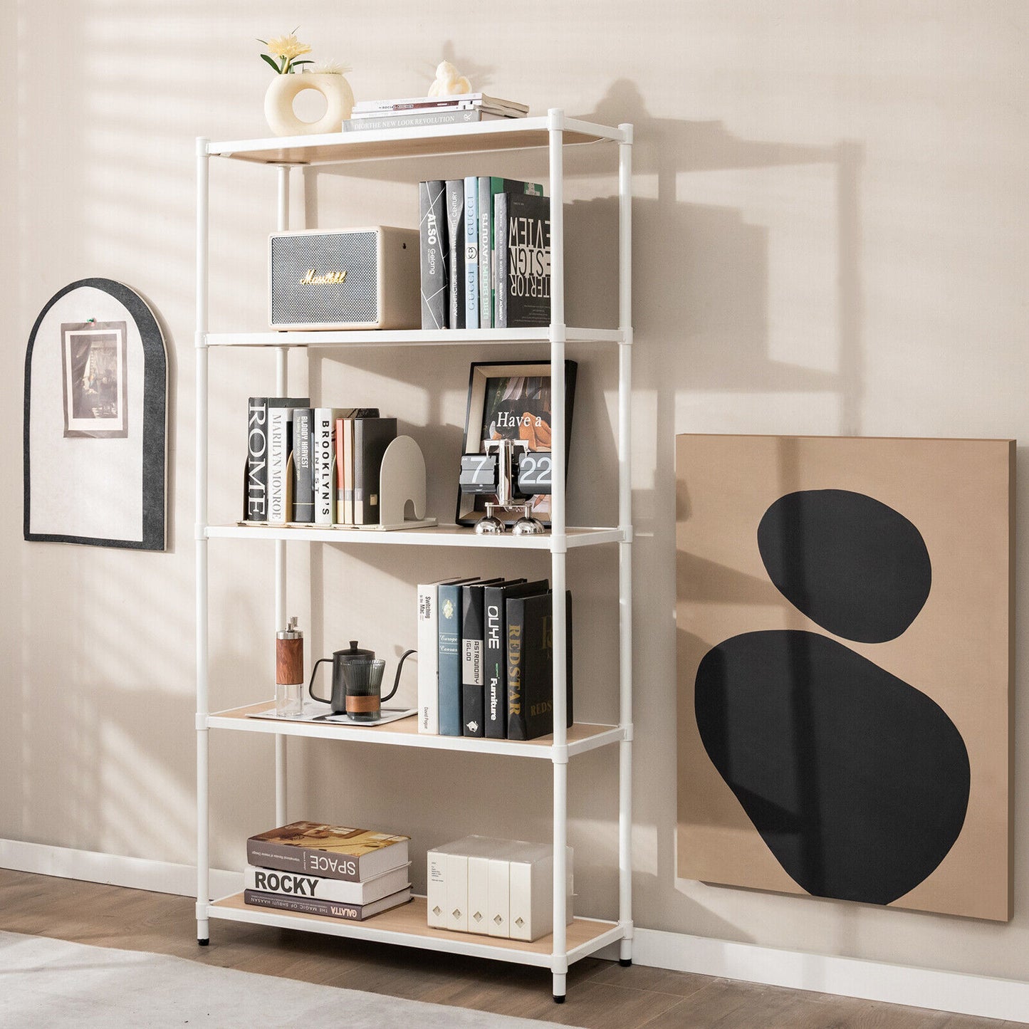 5 Tiers 61 Inch Multi-use Bookshelf with Metal Frame-White Kids Crystal