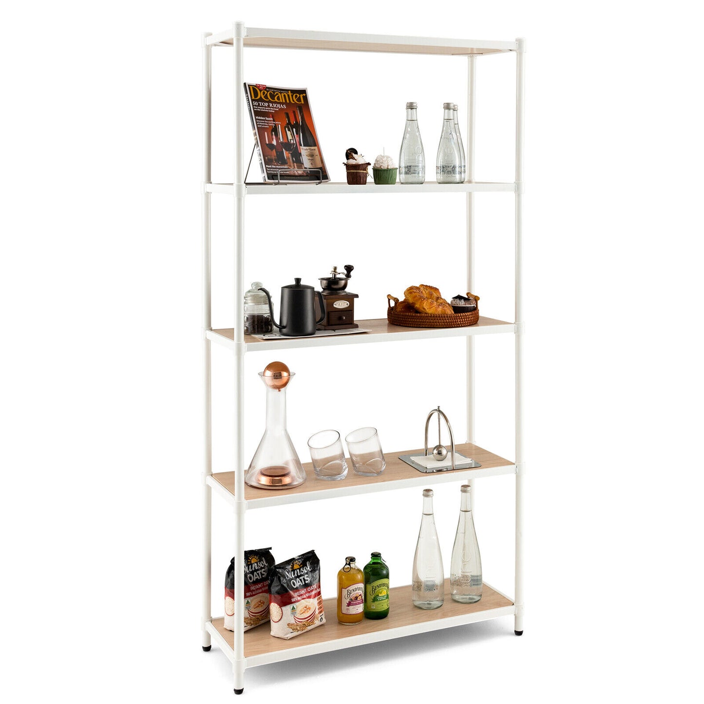 5 Tiers 61 Inch Multi-use Bookshelf with Metal Frame-White Kids Crystal