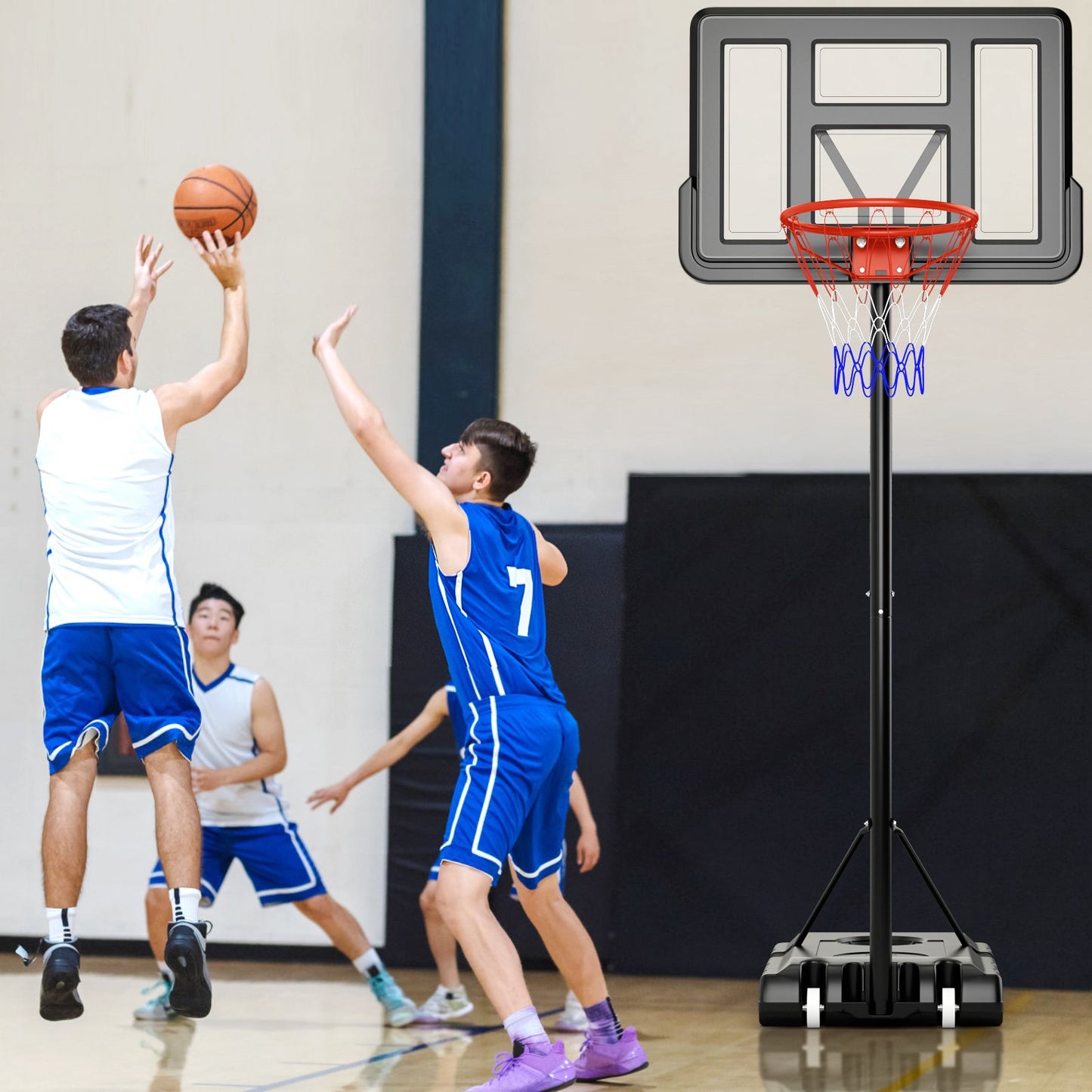4.4-10 Feet Portable Basketball Hoop Adjustable with 2 Wheels and Fillable Base-Black Kids Crystal
