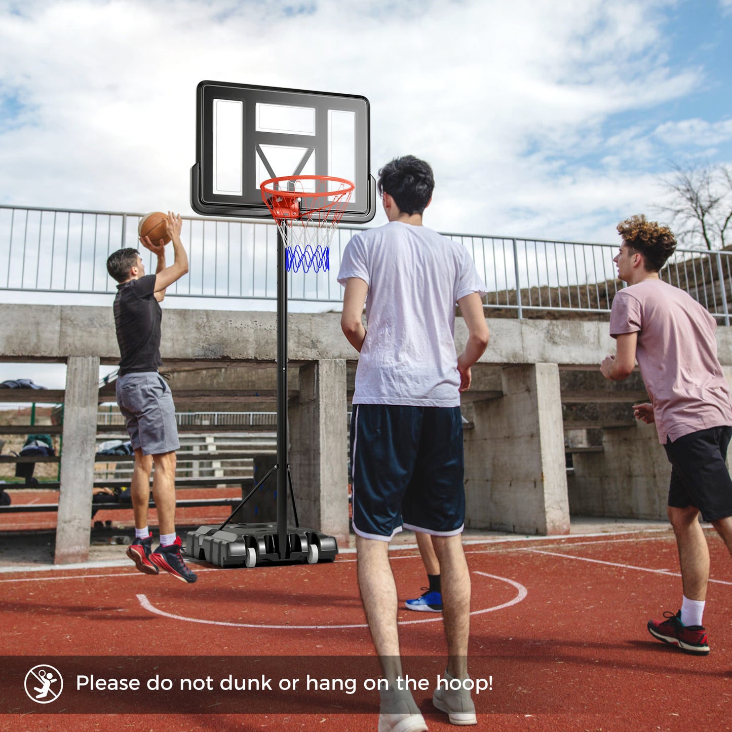4.4-10 Feet Portable Basketball Hoop Adjustable with 2 Wheels and Fillable Base-Black Kids Crystal