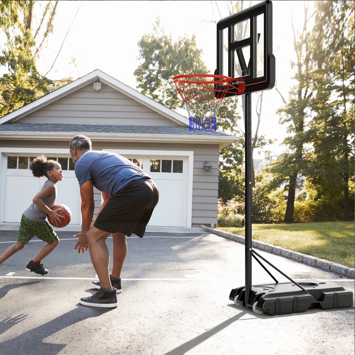 4.4-10 Feet Portable Basketball Hoop Adjustable with 2 Wheels and Fillable Base-Black Kids Crystal