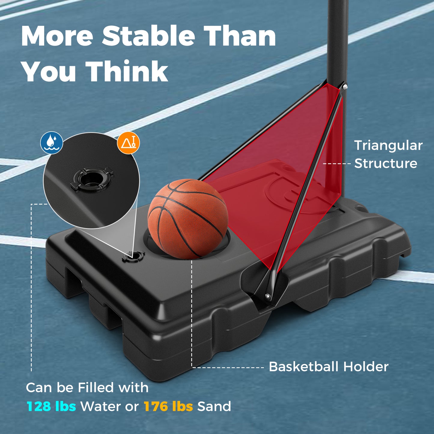 4.4-10 Feet Portable Basketball Hoop Adjustable with 2 Wheels and Fillable Base-Black Kids Crystal