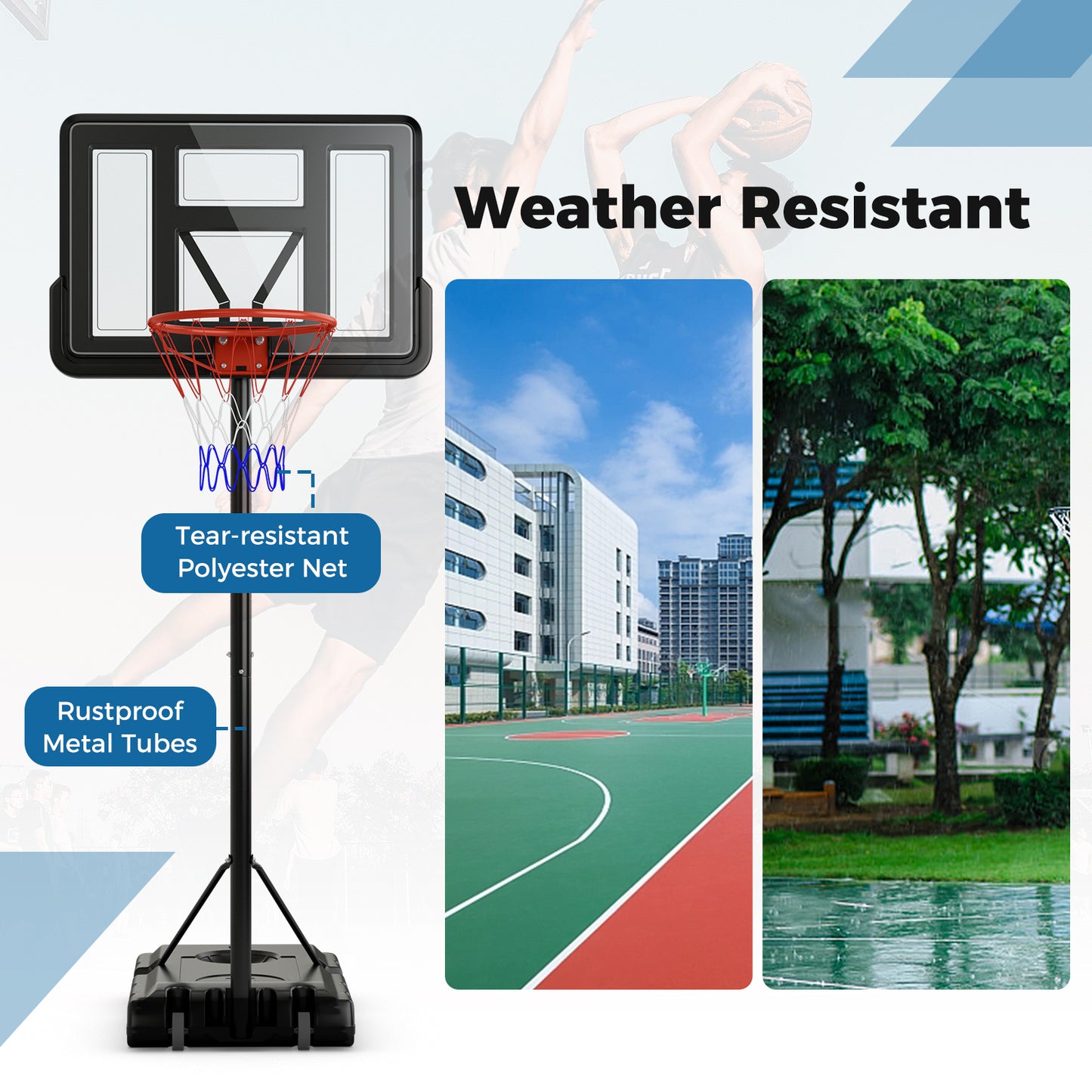 4.4-10 Feet Portable Basketball Hoop Adjustable with 2 Wheels and Fillable Base-Black Kids Crystal