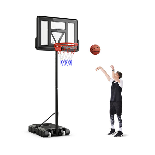 4.4-10 Feet Portable Basketball Hoop Adjustable with 2 Wheels and Fillable Base-Black Kids Crystal