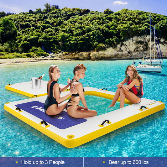 8 ft x 8 ft Inflatable Dock Platform with Mesh Swim Lounge Kids Crystal