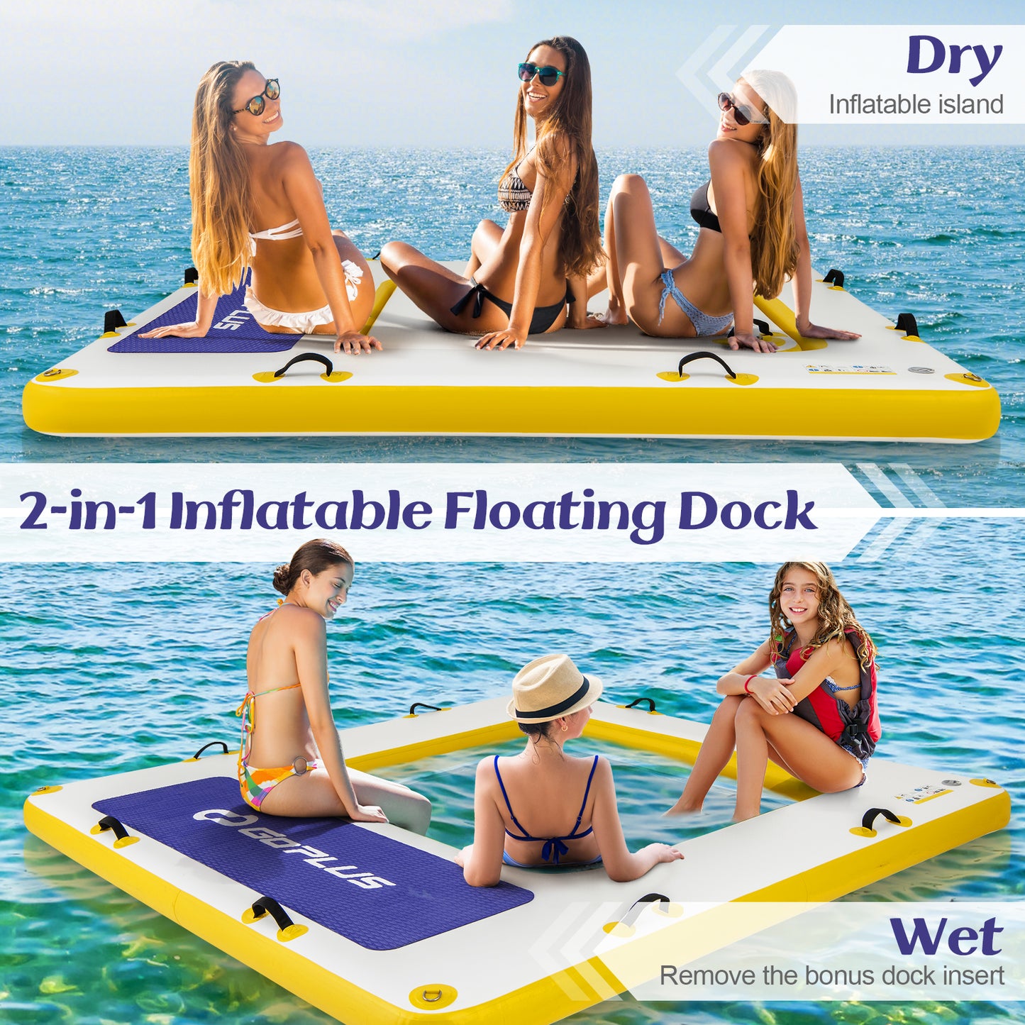 8 ft x 8 ft Inflatable Dock Platform with Mesh Swim Lounge Kids Crystal