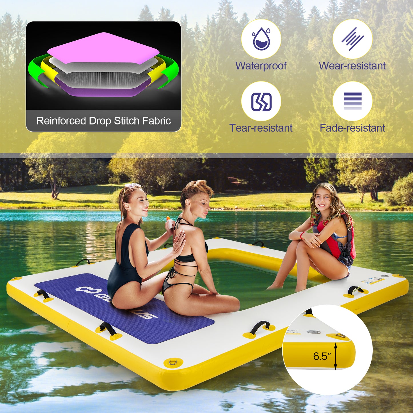 8 ft x 8 ft Inflatable Dock Platform with Mesh Swim Lounge Kids Crystal