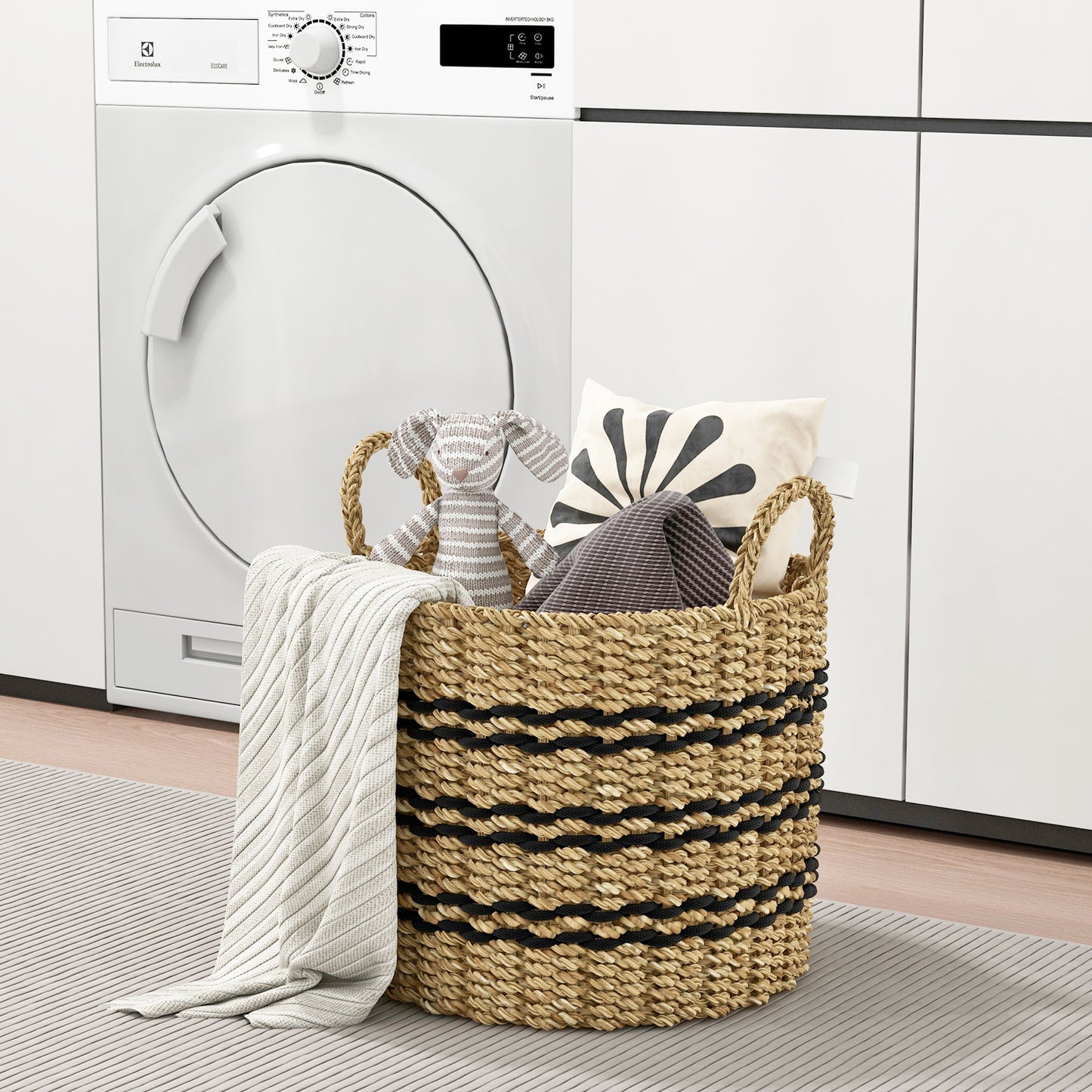 Seagrass Basket Set of 3 Stackable Storage Bins with Handles Woven Round Basket-S Kids Crystal