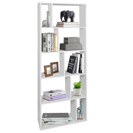 66 Inch Tall 5 Tiers Wood Bookshelf with 10 Open Compartments-White Kids Crystal