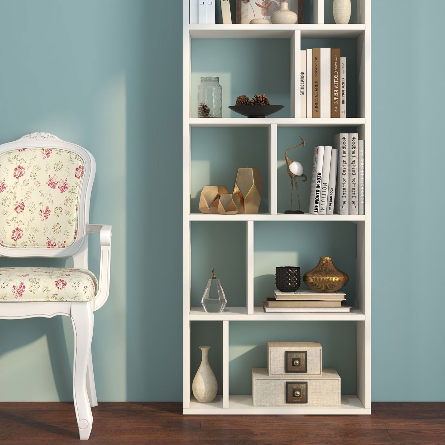 66 Inch Tall 5 Tiers Wood Bookshelf with 10 Open Compartments-White Kids Crystal