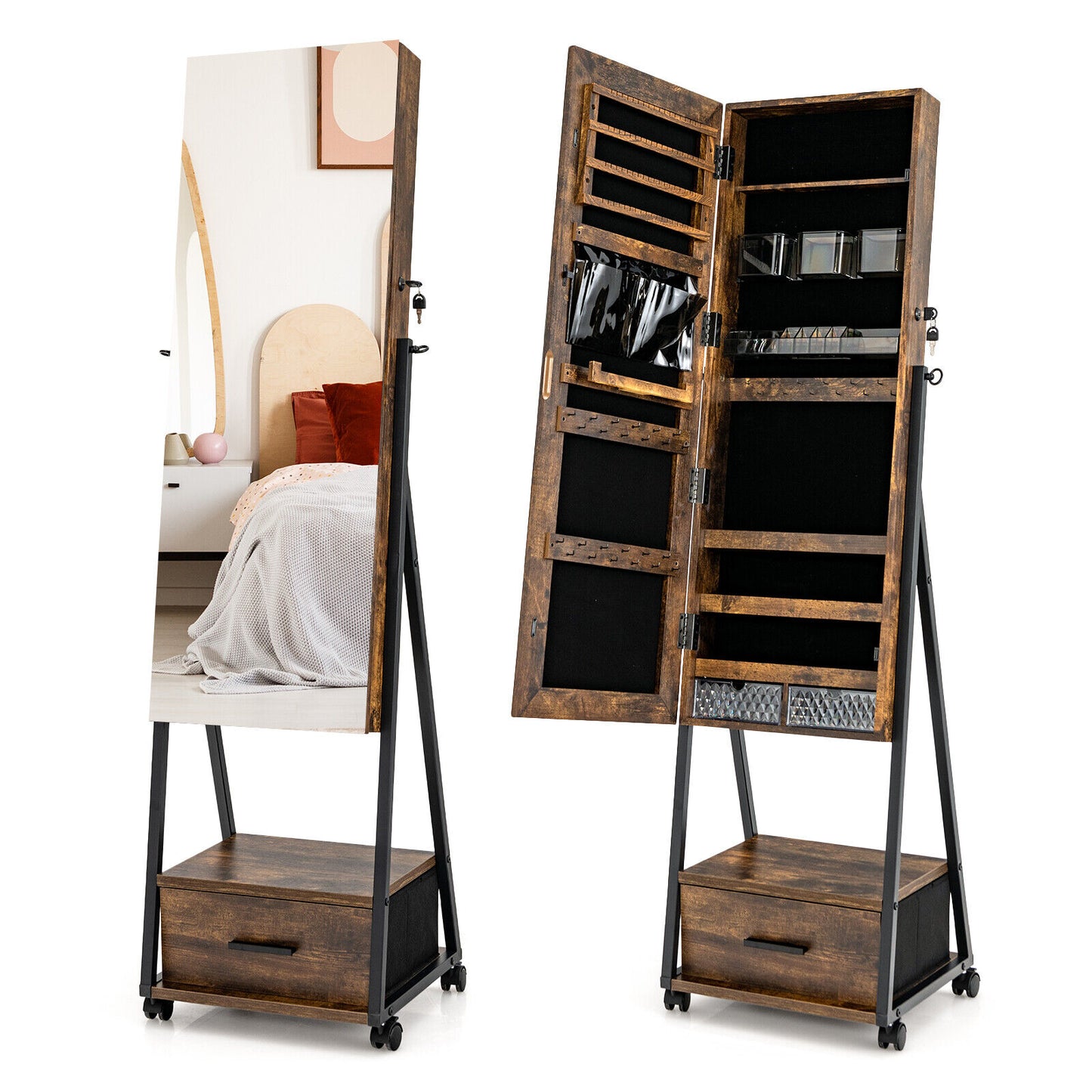 Jewelry Cabinet with Full Length Mirror-Brown Kids Crystal