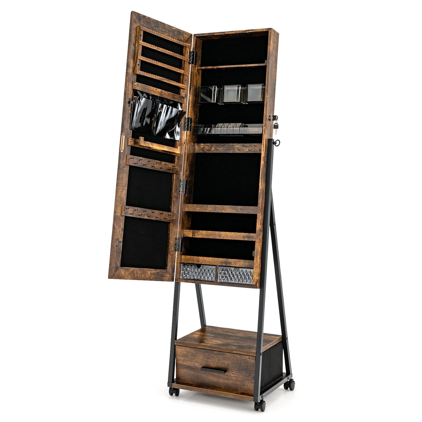 Jewelry Cabinet with Full Length Mirror-Brown Kids Crystal
