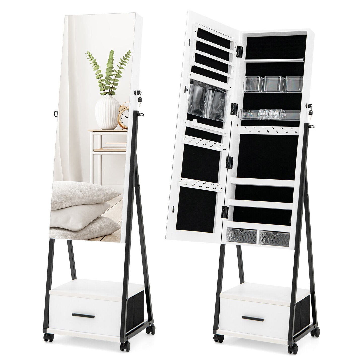 Jewelry Cabinet with Full-Length Mirror-White Kids Crystal