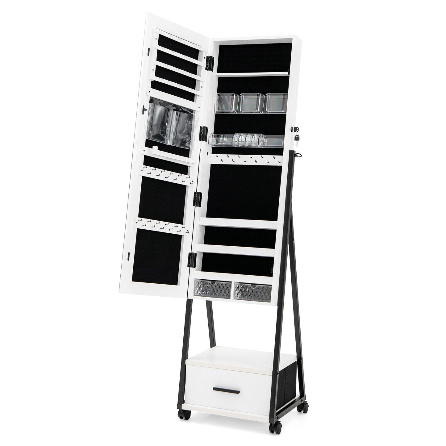 Jewelry Cabinet with Full-Length Mirror-White Kids Crystal