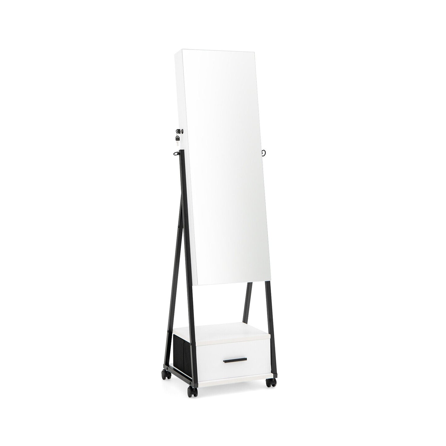 Jewelry Cabinet with Full-Length Mirror-White Kids Crystal