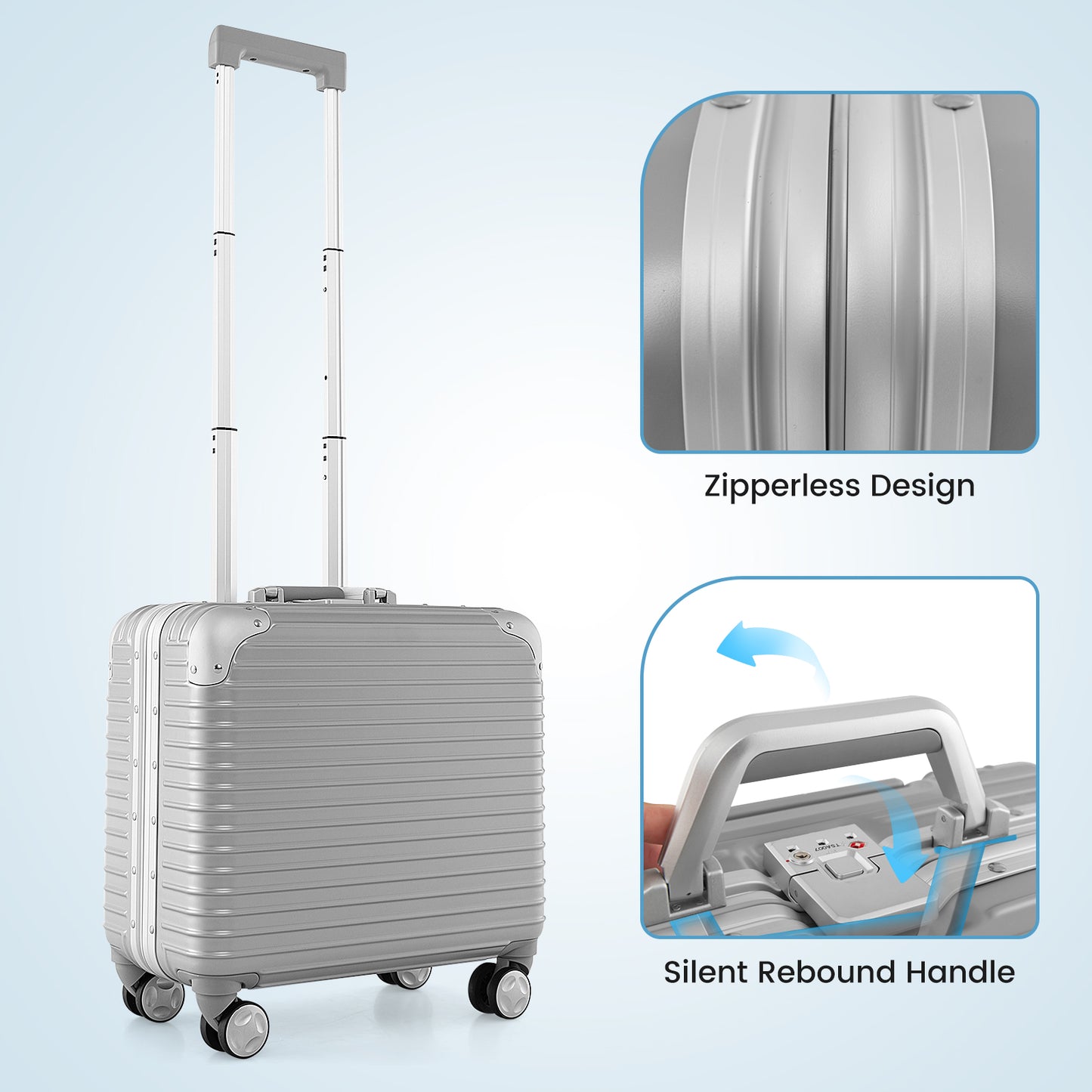 16 Inch Under-seat Carry On Luggage with Spinner Wheels and Laptop Compartment-Sliver Kids Crystal