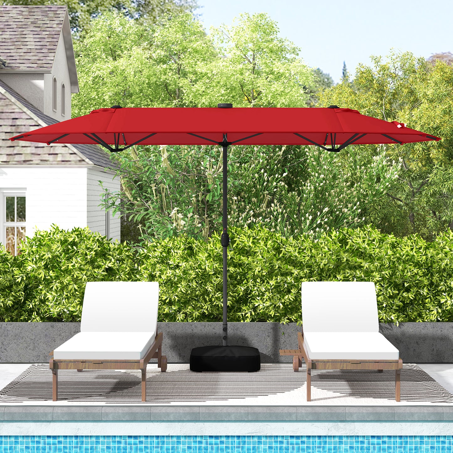 13FT Double-sided Patio Umbrella with Solar Lights for Garden Pool Backyard-Red Kids Crystal